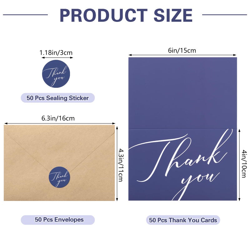 Thboxes 50 Pack Thank You Cards with Envelopes, 4x6 Inch Thank You Cards Bulk Blank Notes Card with Envelopes & Stickers for Wedding, Baby Shower, Bridal Shower, Birthday, Thanksgiving, Christmas - Image 2